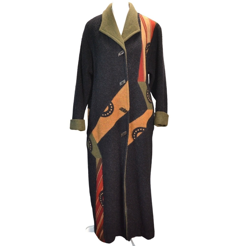 Canvasbacks CB Wraps Wool Blend Maxi Coat Abstract Geometric Jacket Oversized